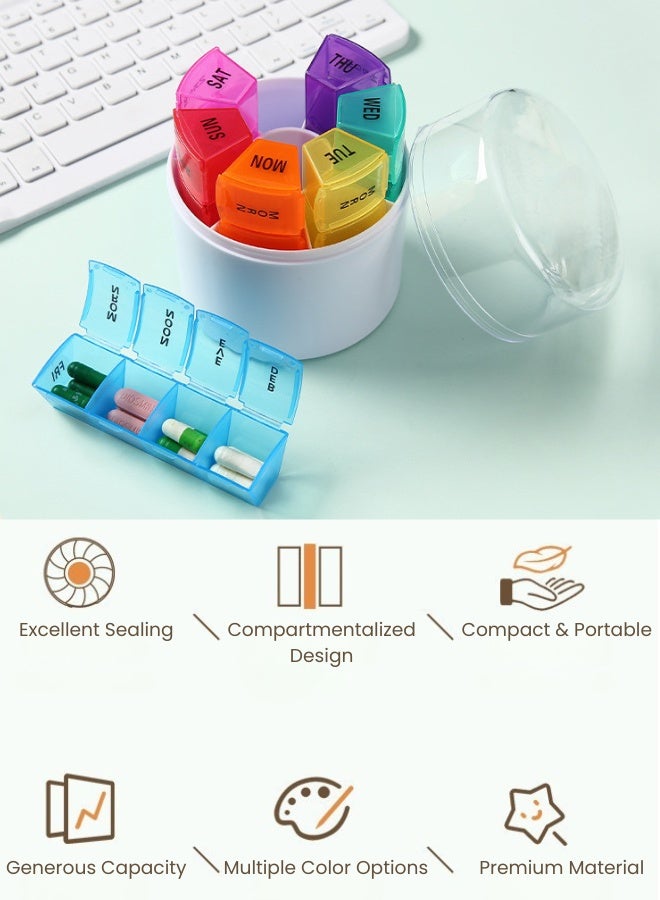 صندوق تخزين أدوية كبير السعة بـ 28 وحدة، مغلق لمدة 7 أيام، صندوق مقسم، صندوق كبسولات فيتامينات، تصميم وحدات منفصلة، فتح وإغلاق مستقلان، سهل الحمل، مثالي للاستخدام المنزلي والسفر - Image 3